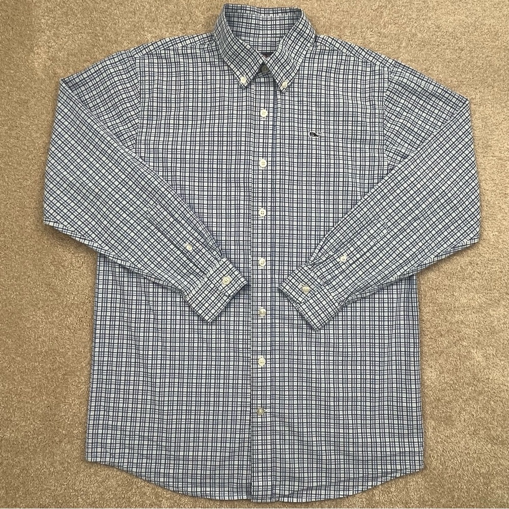 Vineyards Vines Whale Shirt Adult Large Blue Checked Button Up Cotton Preppy Men